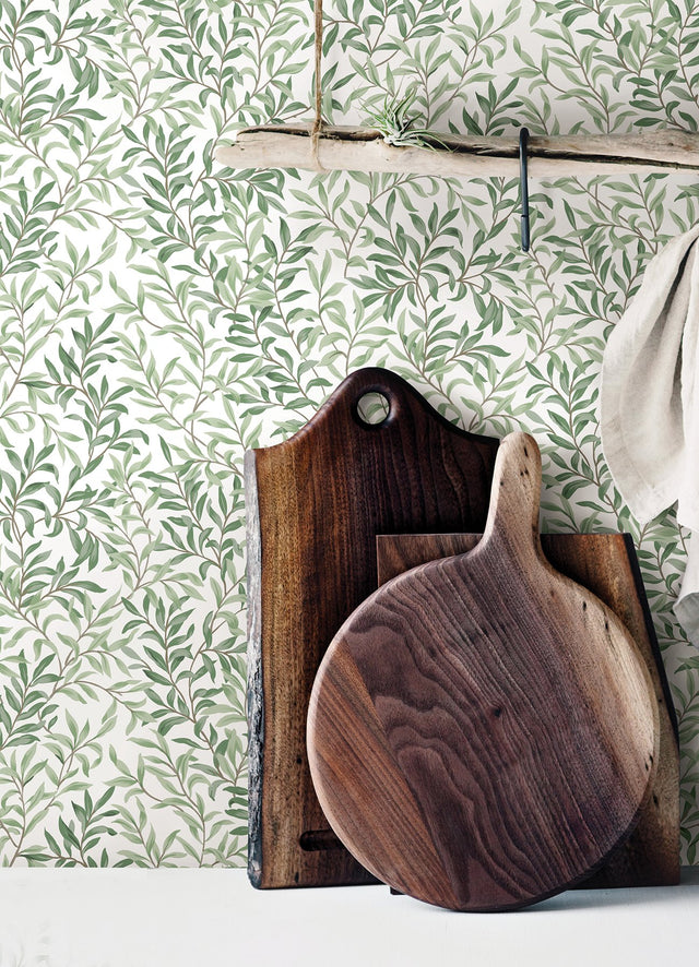Terrace Vines Herb Green Peel & Stick Wallpaper with Botanical Vine Motif - NuWallpaper NUS6101