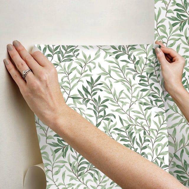 Terrace Vines Herb Green Peel & Stick Wallpaper with Botanical Vine Motif - NuWallpaper NUS6101