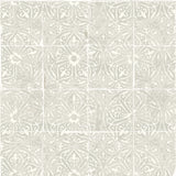 Provincial Tile Grey Peel & Stick Wallpaper with Floral Tile Motif - NuWallpaper NUS6102