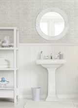 Provincial Tile Grey Peel & Stick Wallpaper with Floral Tile Motif - NuWallpaper NUS6102