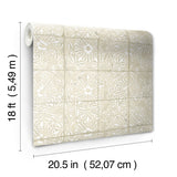 Provincial Tile Cream Peel & Stick Wallpaper with Floral Tile Motif - NuWallpaper NUS6103
