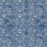 Provincial Tile Cobalt Sea Peel & Stick Wallpaper with Floral Tile Motif - NuWallpaper NUS6104
