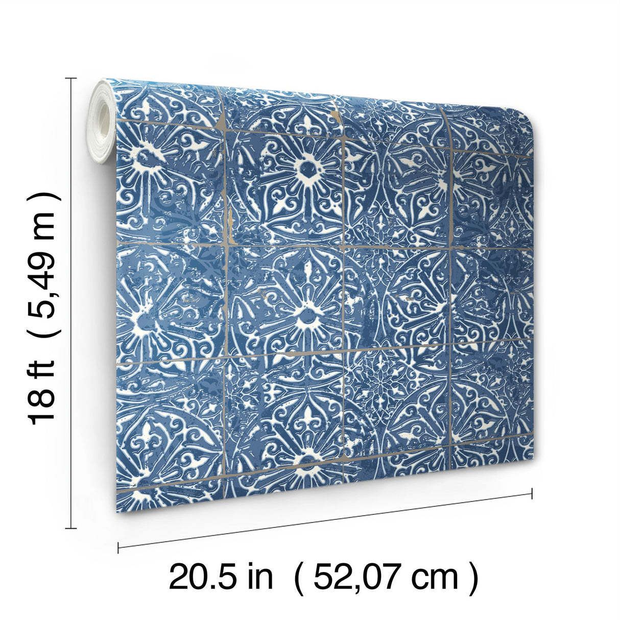 Provincial Tile Cobalt Sea Peel & Stick Wallpaper with Floral Tile Motif - NuWallpaper NUS6104