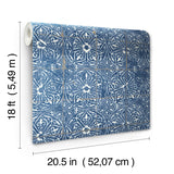 Provincial Tile Cobalt Sea Peel & Stick Wallpaper with Floral Tile Motif - NuWallpaper NUS6104