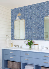 Provincial Tile Cobalt Sea Peel & Stick Wallpaper with Floral Tile Motif - NuWallpaper NUS6104