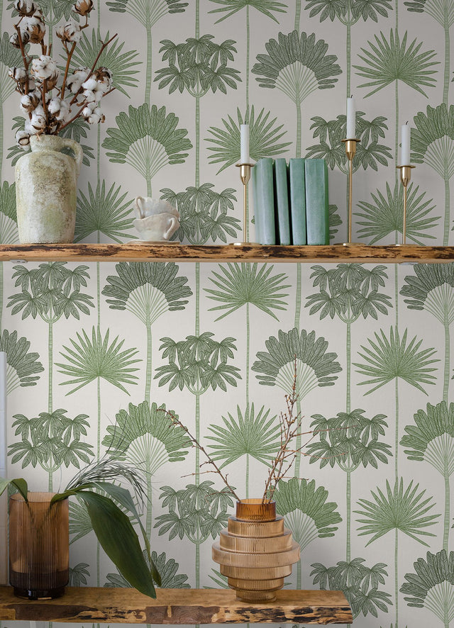 Kentia Green Peel & Stick Wallpaper with Botanical Palm Trees - NuWallpaper NUS6188