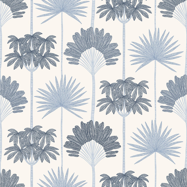 Kentia Blue Peel & Stick Wallpaper with Botanical Tropical Trees - NuWallpaper NUS6189