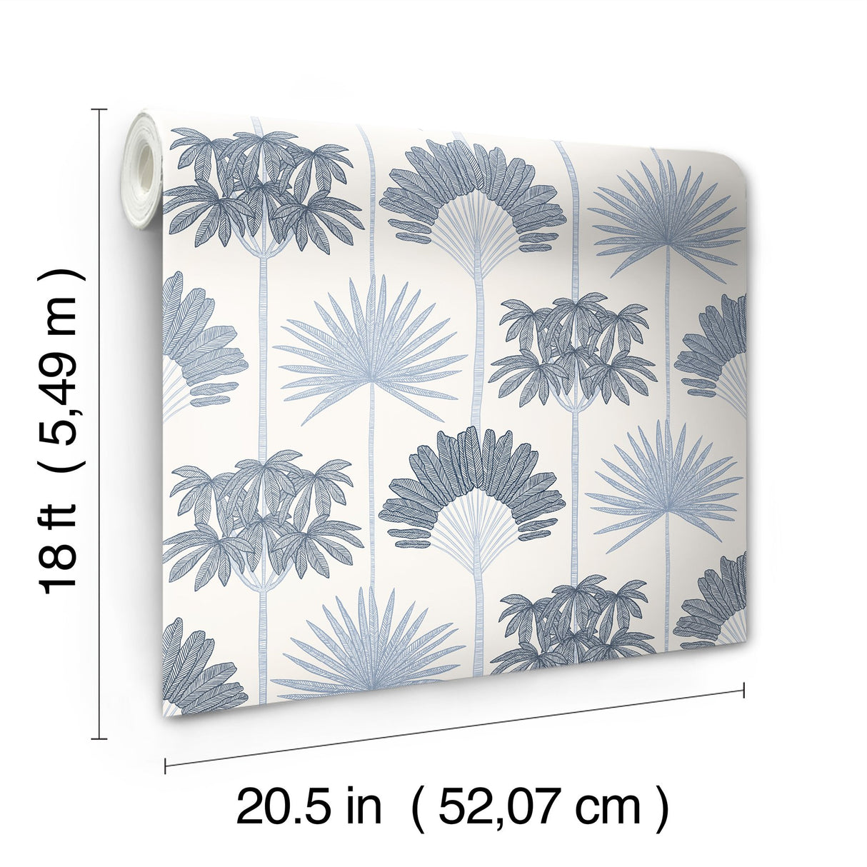 Kentia Blue Peel & Stick Wallpaper with Botanical Tropical Trees - NuWallpaper NUS6189