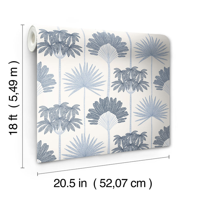 Kentia Blue Peel & Stick Wallpaper with Botanical Tropical Trees - NuWallpaper NUS6189