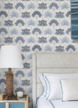 Kentia Blue Peel & Stick Wallpaper with Botanical Tropical Trees - NuWallpaper NUS6189