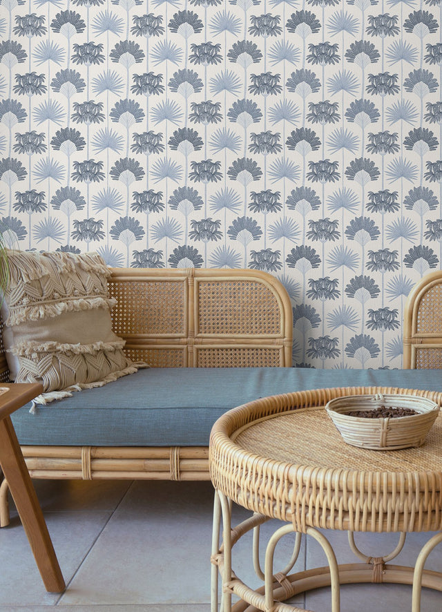 Kentia Blue Peel & Stick Wallpaper with Botanical Tropical Trees - NuWallpaper NUS6189
