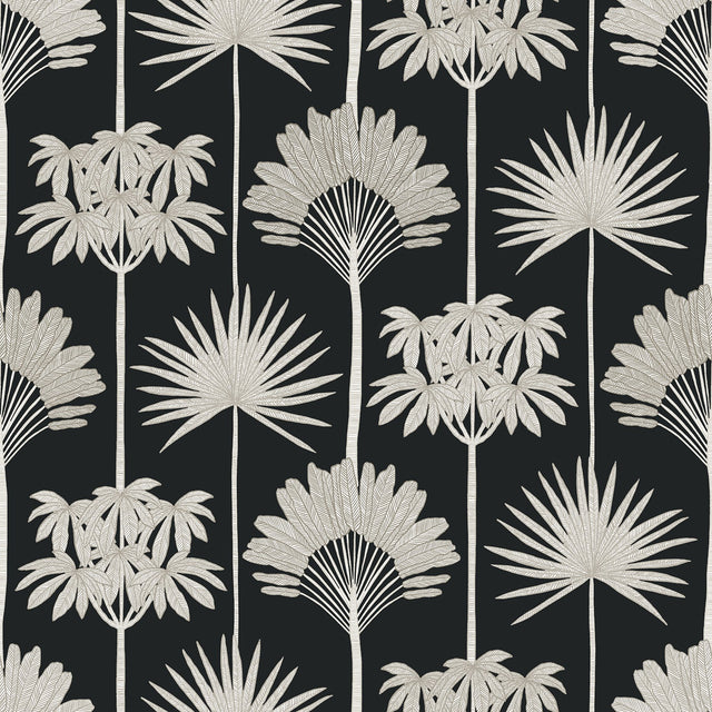 Kentia Black Peel & Stick Wallpaper with Botanical Palm Tree Pattern - NuWallpaper NUS6190