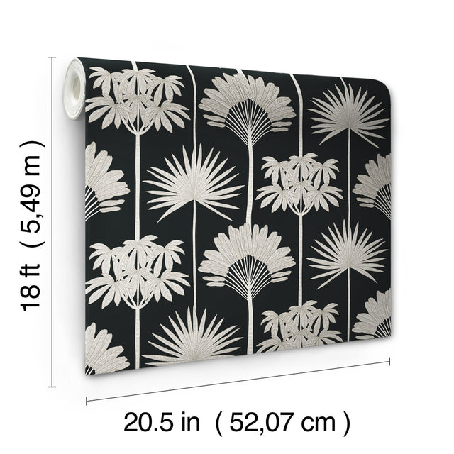 Kentia Black Peel & Stick Wallpaper with Botanical Palm Tree Pattern - NuWallpaper NUS6190