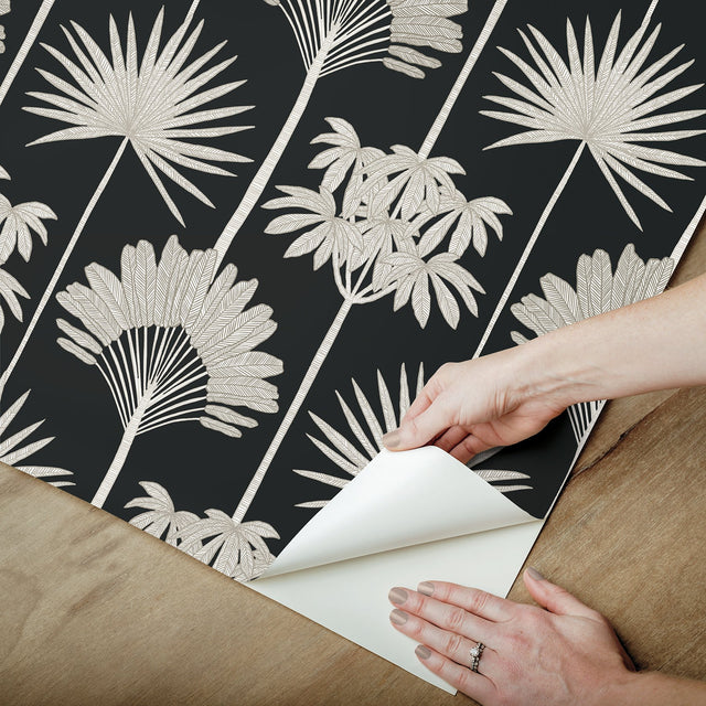 Kentia Black Peel & Stick Wallpaper with Botanical Palm Tree Pattern - NuWallpaper NUS6190