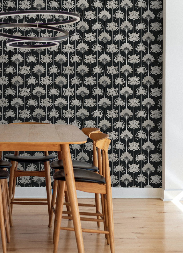 Kentia Black Peel & Stick Wallpaper with Botanical Palm Tree Pattern - NuWallpaper NUS6190