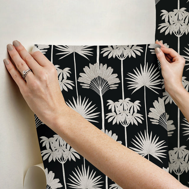 Kentia Black Peel & Stick Wallpaper with Botanical Palm Tree Pattern - NuWallpaper NUS6190
