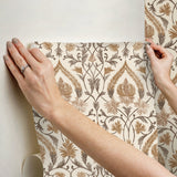 Isle Brown Peel & Stick Wallpaper with Botanical Damask Pattern, Traditional Style - NuWallpaper NUS6191