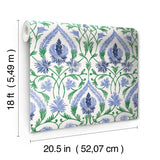 Isle Blue Peel & Stick Wallpaper with Botanical Damask Pattern - NuWallpaper NUS6192