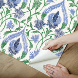 Isle Blue Peel & Stick Wallpaper with Botanical Damask Pattern - NuWallpaper NUS6192