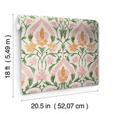 Isle Pink Peel & Stick Wallpaper with Botanical Damask Pattern, Traditional Style - NuWallpaper NUS6193