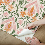 Isle Pink Peel & Stick Wallpaper with Botanical Damask Pattern, Traditional Style - NuWallpaper NUS6193