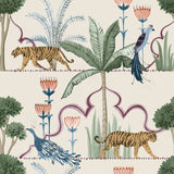 Laos Taupe Peel & Stick Wallpaper with Botanical Toile Tigers & Peacocks - NuWallpaper NUS6194