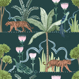 Laos Green Peel & Stick Wallpaper with Botanical Toile Jungle Motif - NuWallpaper NUS6195