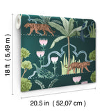 Laos Green Peel & Stick Wallpaper with Botanical Toile Jungle Motif - NuWallpaper NUS6195