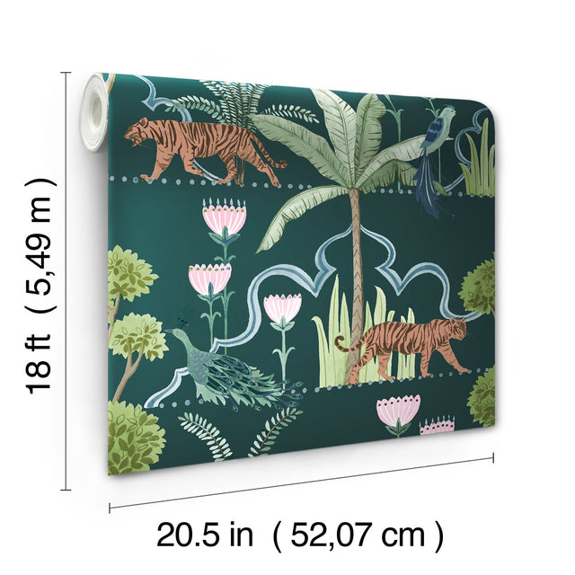 Laos Green Peel & Stick Wallpaper with Botanical Toile Jungle Motif - NuWallpaper NUS6195