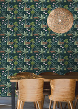 Laos Green Peel & Stick Wallpaper with Botanical Toile Jungle Motif - NuWallpaper NUS6195
