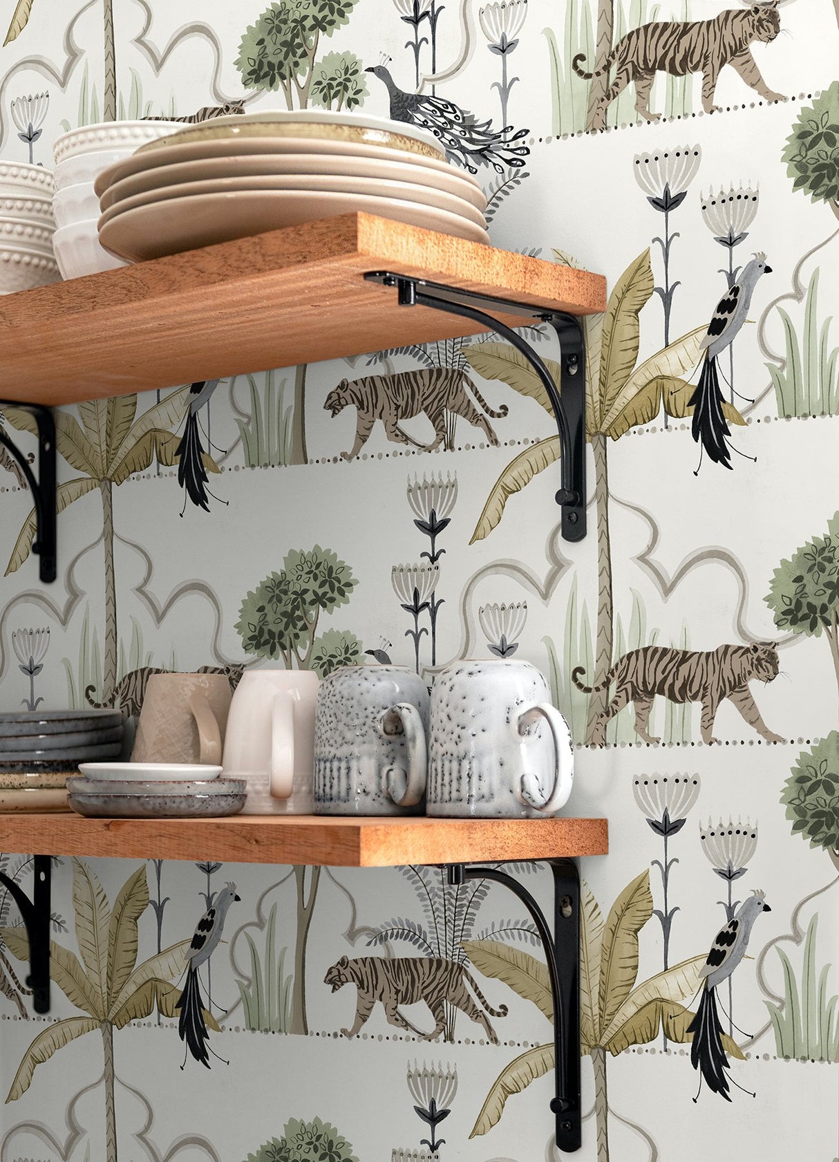 Laos Ivory Wallpaper with Botanical Toile Jungle Motif, Traditional Peel & Stick - NuWallpaper NUS6196