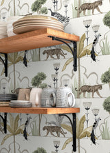 Laos Ivory Wallpaper with Botanical Toile Jungle Motif, Traditional Peel & Stick - NuWallpaper NUS6196