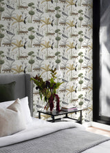 Laos Ivory Wallpaper with Botanical Toile Jungle Motif, Traditional Peel & Stick - NuWallpaper NUS6196