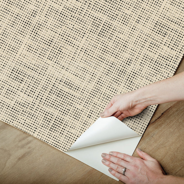 Nolan Black Faux Grasscloth Peel & Stick Wallpaper with Raised Ink Texture - NuWallpaper NUS6199