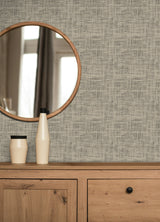 Nolan Black Faux Grasscloth Peel & Stick Wallpaper with Raised Ink Texture - NuWallpaper NUS6199