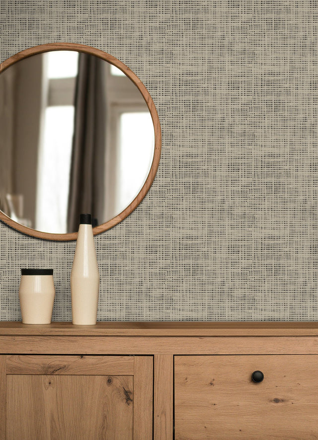 Nolan Black Faux Grasscloth Peel & Stick Wallpaper with Raised Ink Texture - NuWallpaper NUS6199