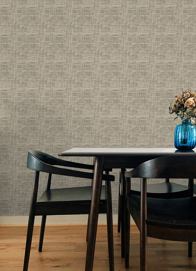 Nolan Black Faux Grasscloth Peel & Stick Wallpaper with Raised Ink Texture - NuWallpaper NUS6199