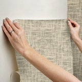Nolan Black Faux Grasscloth Peel & Stick Wallpaper with Raised Ink Texture - NuWallpaper NUS6199