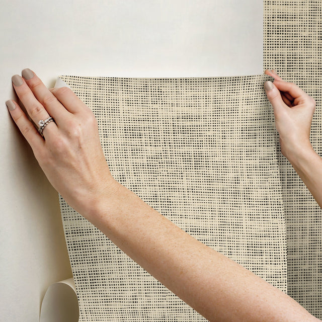 Nolan Black Faux Grasscloth Peel & Stick Wallpaper with Raised Ink Texture - NuWallpaper NUS6199