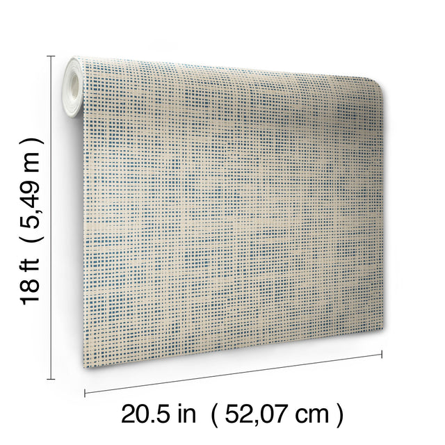 Nolan Blue Faux Grasscloth Peel & Stick Wallpaper with Raised Ink Texture - NuWallpaper NUS6200