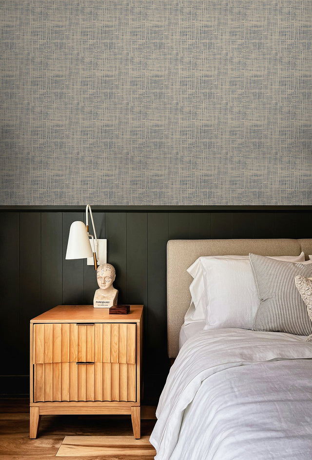 Nolan Blue Faux Grasscloth Peel & Stick Wallpaper with Raised Ink Texture - NuWallpaper NUS6200