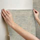 Nolan Blue Faux Grasscloth Peel & Stick Wallpaper with Raised Ink Texture - NuWallpaper NUS6200