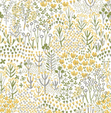 Flower Parade Yellow Peel & Stick Wallpaper with Modern Botanical Floral Pattern - NuWallpaper NUS6211
