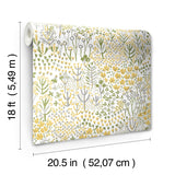 Flower Parade Yellow Peel & Stick Wallpaper with Modern Botanical Floral Pattern - NuWallpaper NUS6211