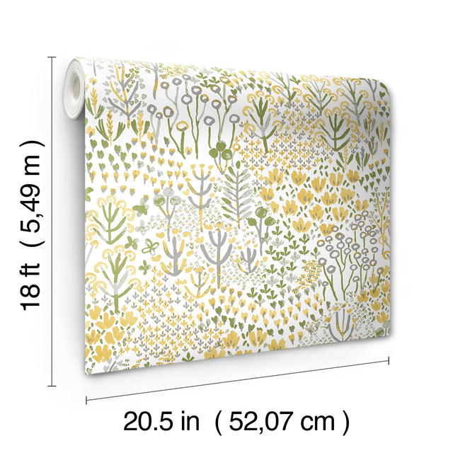 Flower Parade Yellow Peel & Stick Wallpaper with Modern Botanical Floral Pattern - NuWallpaper NUS6211