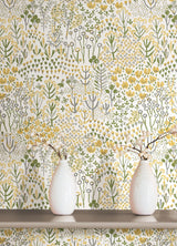 Flower Parade Yellow Peel & Stick Wallpaper with Modern Botanical Floral Pattern - NuWallpaper NUS6211
