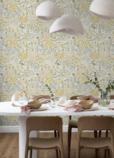 Flower Parade Yellow Peel & Stick Wallpaper with Modern Botanical Floral Pattern - NuWallpaper NUS6211
