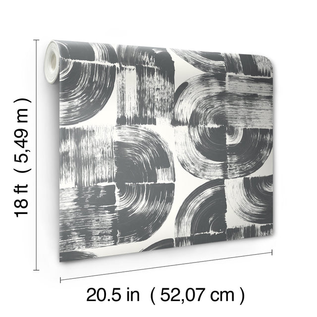 Elias Black Peel & Stick Wallpaper with Abstract Brushstroke Geometric Motif - NuWallpaper NUS6215