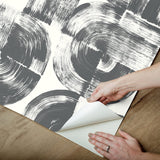 Elias Black Peel & Stick Wallpaper with Abstract Brushstroke Geometric Motif - NuWallpaper NUS6215