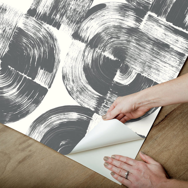 Elias Black Peel & Stick Wallpaper with Abstract Brushstroke Geometric Motif - NuWallpaper NUS6215